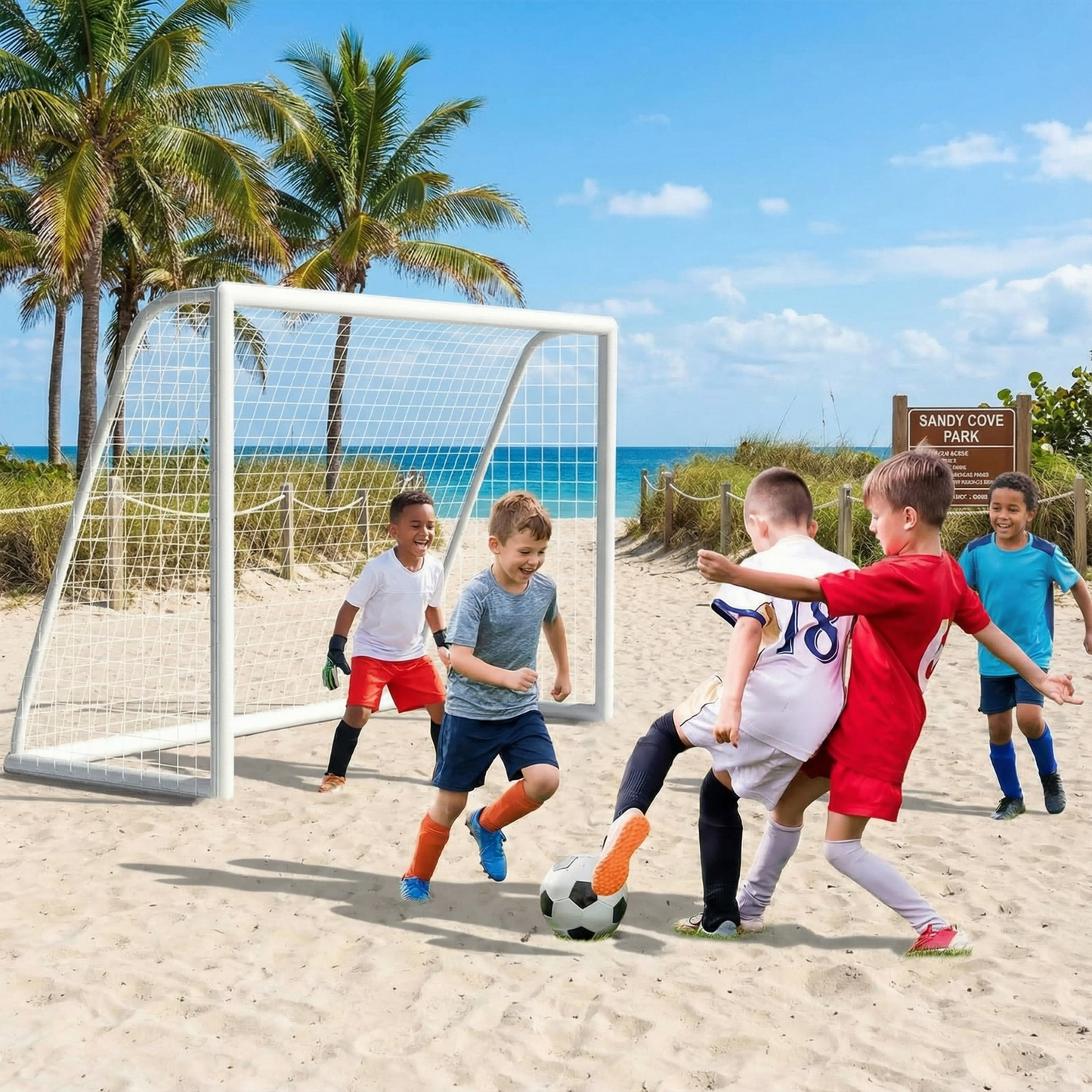 LIFERUN 10 x 6.5ft Soccer Goal Net for Backyard, Weatherproof UPVC  Frame, with Carry Bag, Portable soccer net for Kids & Adults Outdoor Soccer Training