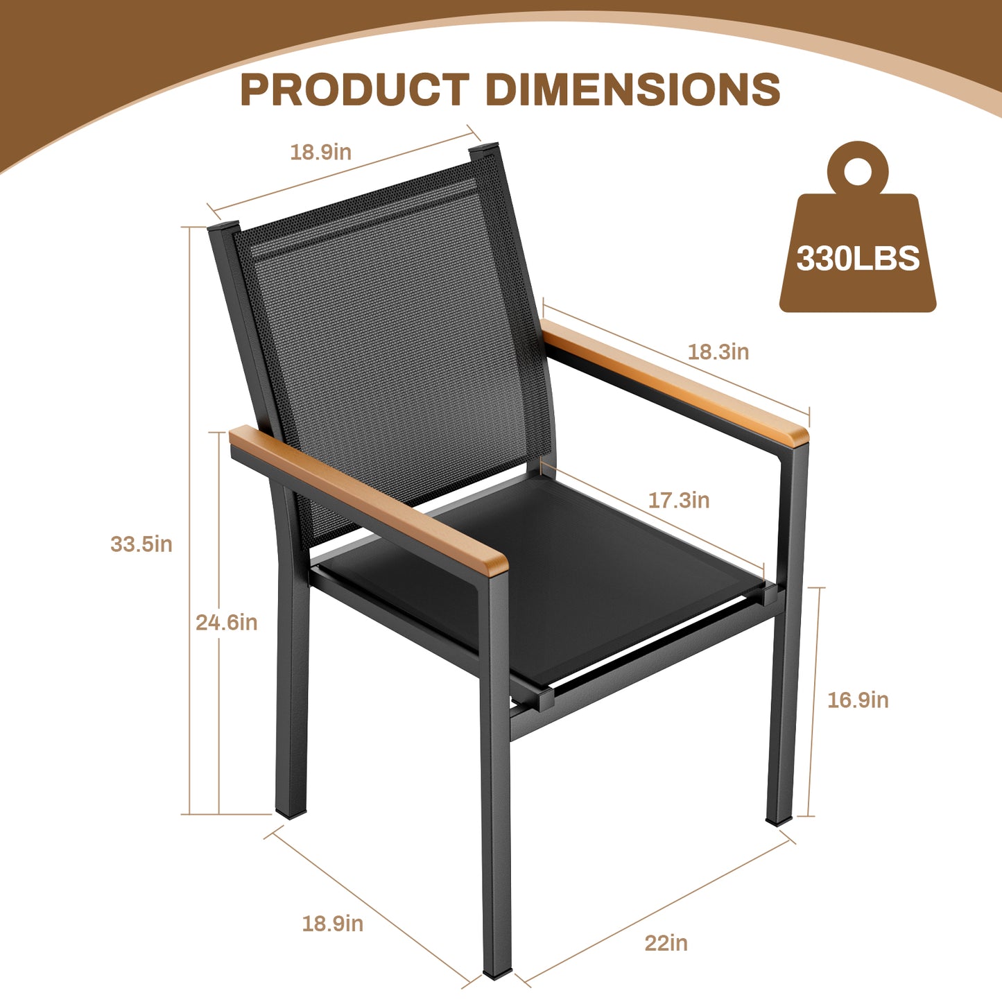 LIFERUN 5-Pieces Outdoor Dining Set, Patio Dining Table Set with 4 Stackable Aluminum Chairs, 43×27.6in Rectangle Table with Wooden-Like Top and Aluminum Frame, for Garden, Patio, Poolside, Black