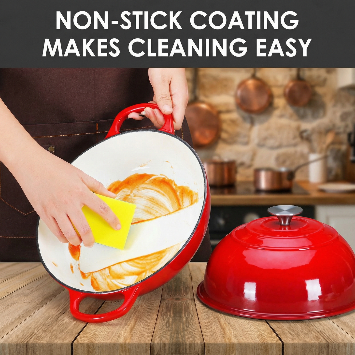 LIFERUN 6qt Enameled Dutch Oven Cast Iron for Bread Baking, Dome-Shaped Bread Oven Pot, Non-stick, Easy Clean