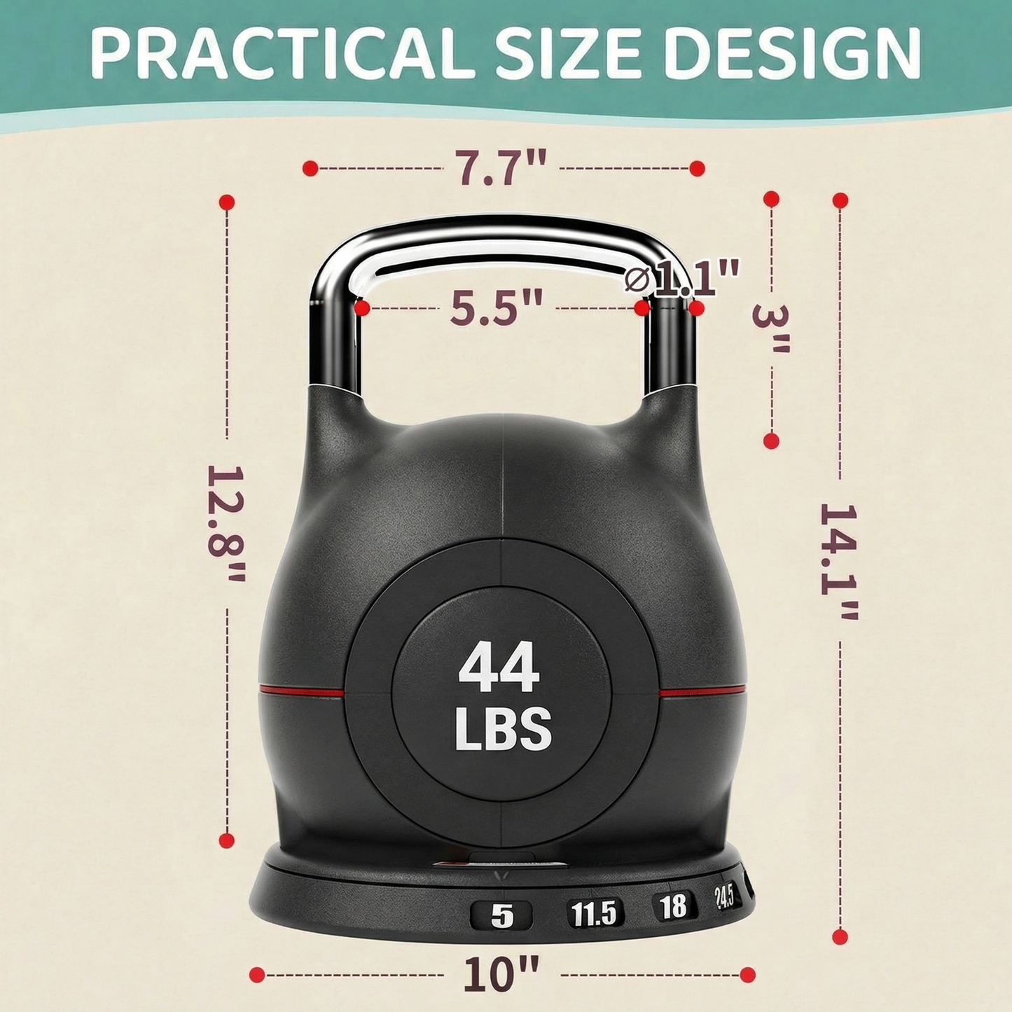 LIFERUN Adjustable Kettlebell Set - 7in1 Kettlebells, Choose 22.5 lb  or 44 lb, Quick-Change Weight Dial & Safety Lock, Space-Saving, Full-Body Workout & Cross-Training
