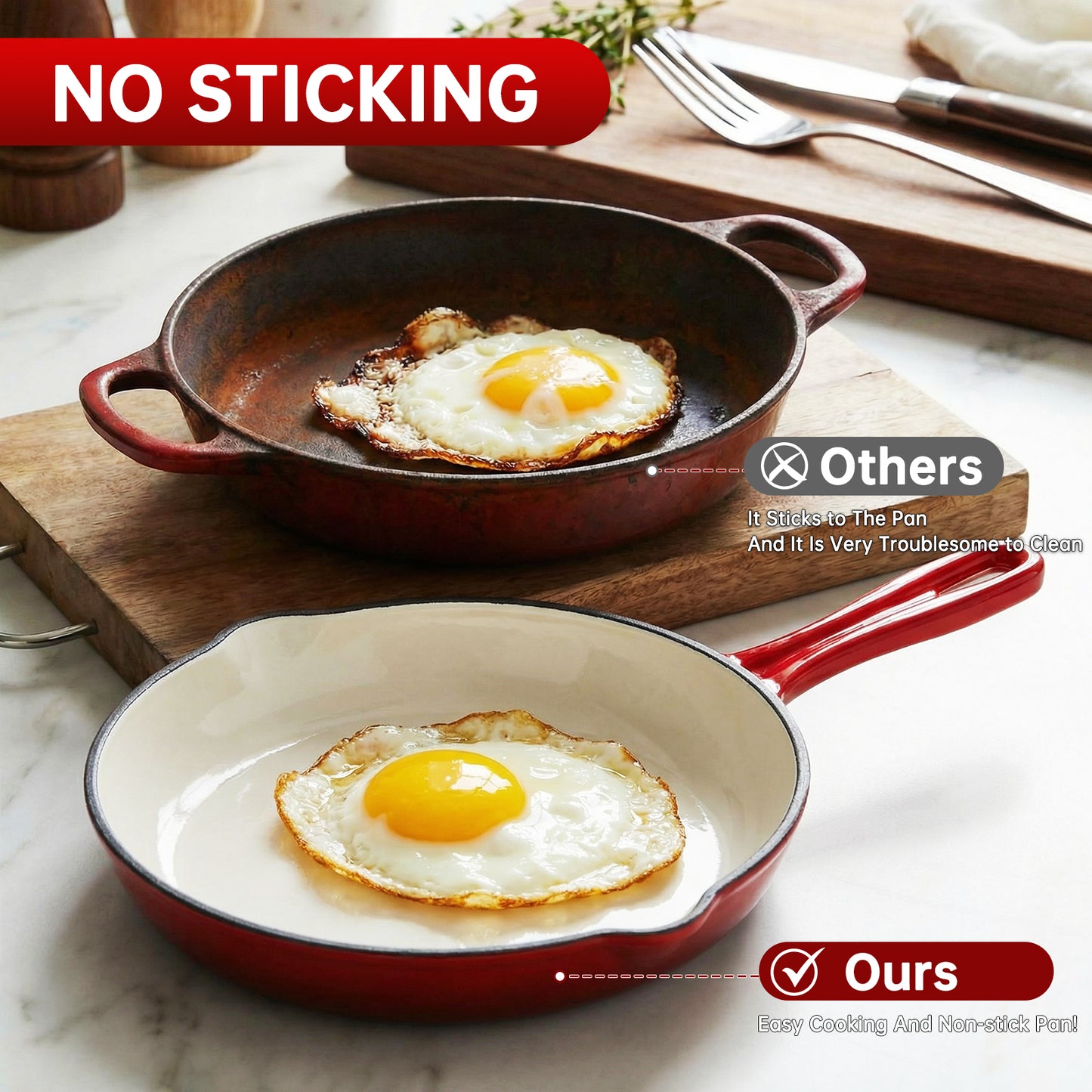 LIFERUN Nonstick Enameled Cast Iron Cookware Set, 7Pcs Pots and Pans, Gas/Induction Dutch Oven Set, Red