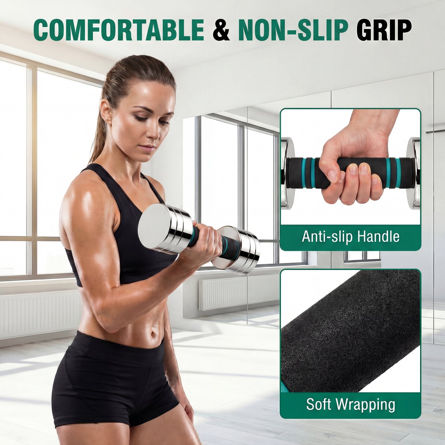 LIFERUN Steel Adjustable Dumbbell Set of 2, 5/10/15lb Free Weights  Dumbbells Set, Non-Slip and Comfortable Foam Handle, for Home Gym Office Exercise