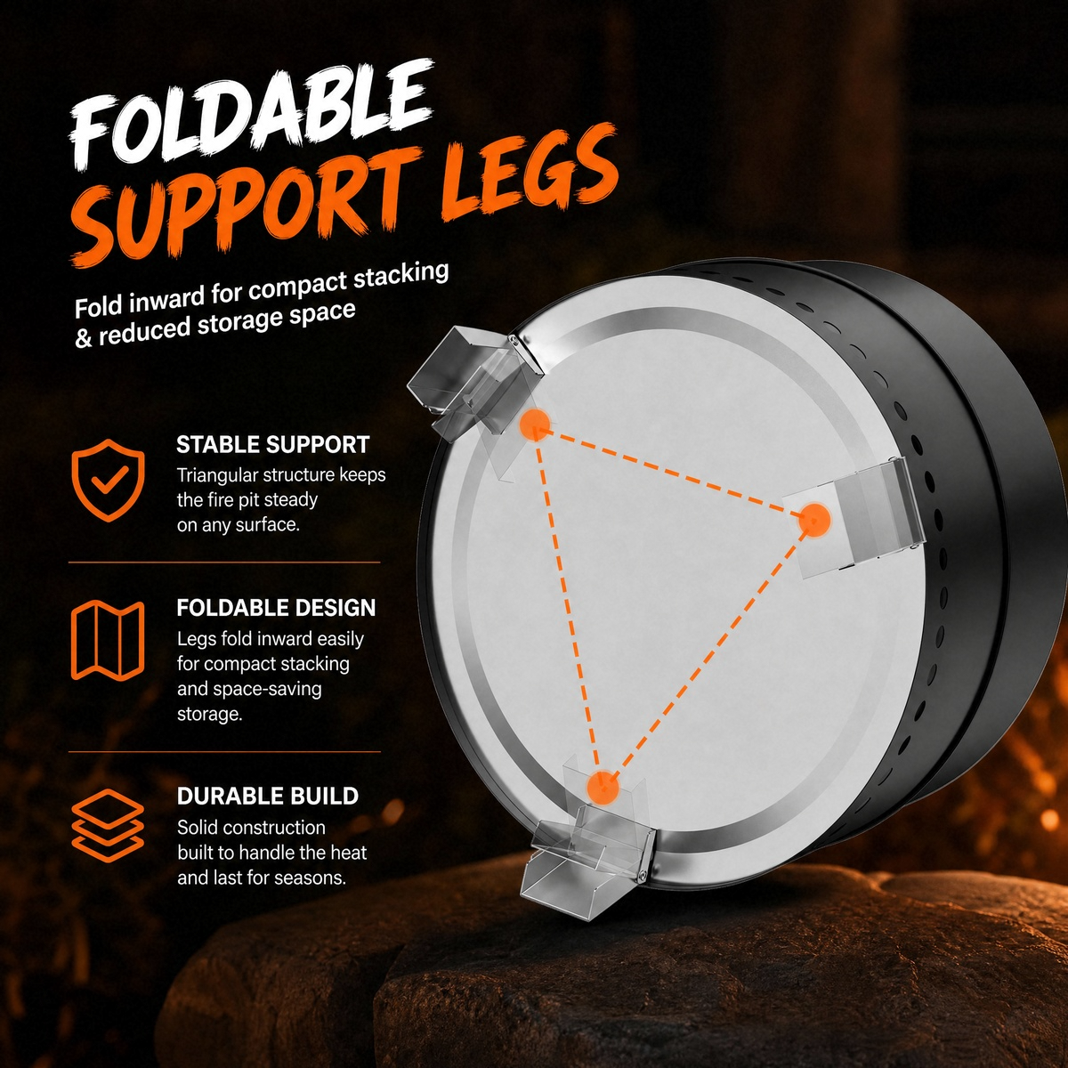 LIFERUN 19.3" Smokeless Stainless Steel Outdoor Fire Pit with Grill & Legs, Portable Fire Pit for Camping & Patio, Wood Burning, with Carrying Bag & Fire Poker