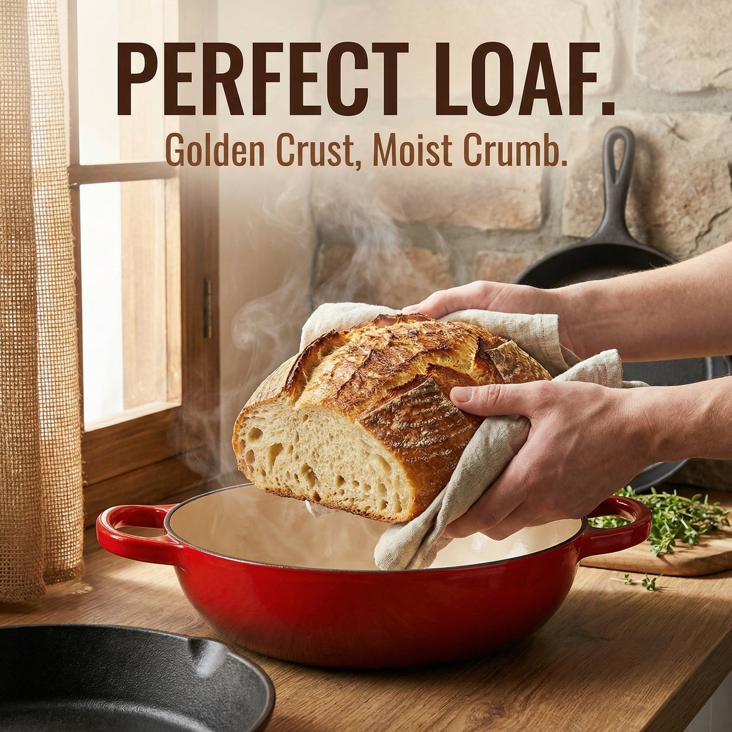 LIFERUN 6qt Enameled Dutch Oven Cast Iron for Bread Baking, Dome-Shaped Bread Oven Pot, Non-stick, Easy Clean