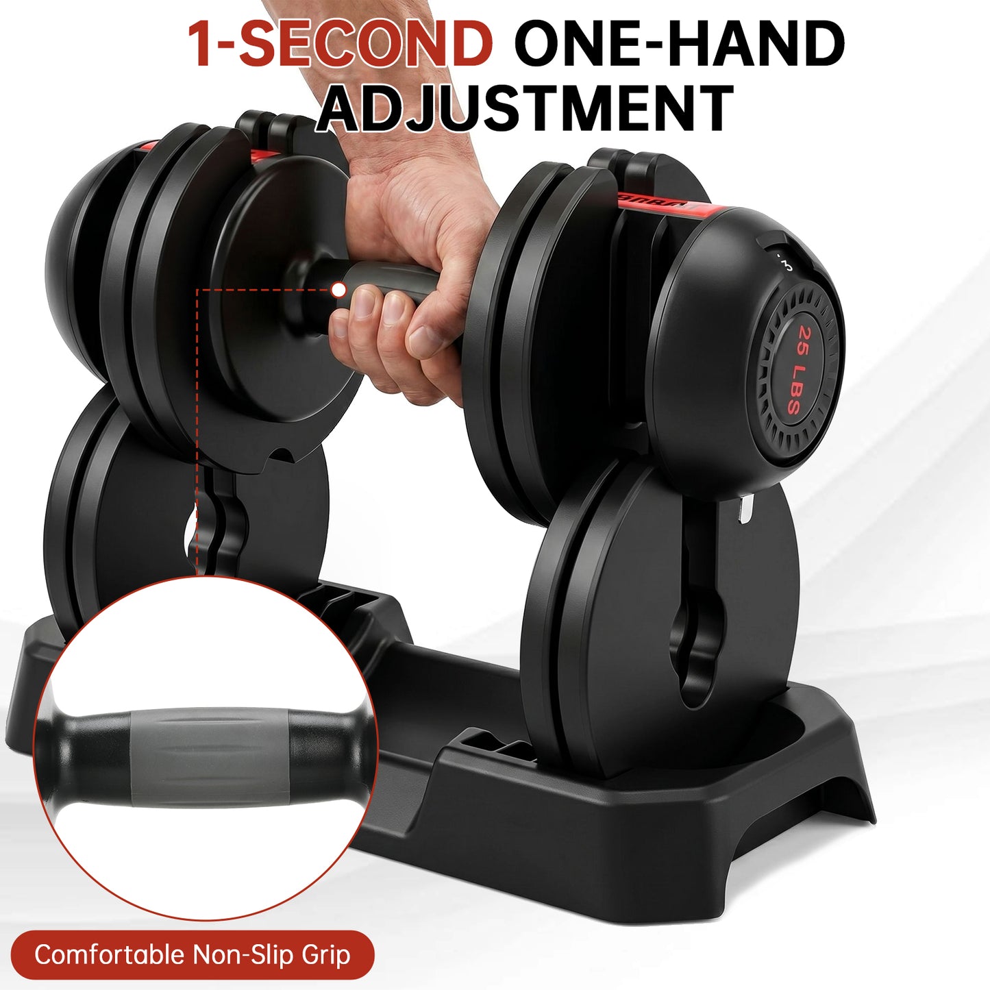 LIFERUN Adjustable Dumbbells Set with 5 Weight Levels, 25 LB Dumbbells with Storage Base, 1-Second Dial Adjustment, Space Saving for Men & Women, for Beginners & Body Shaping Home Training