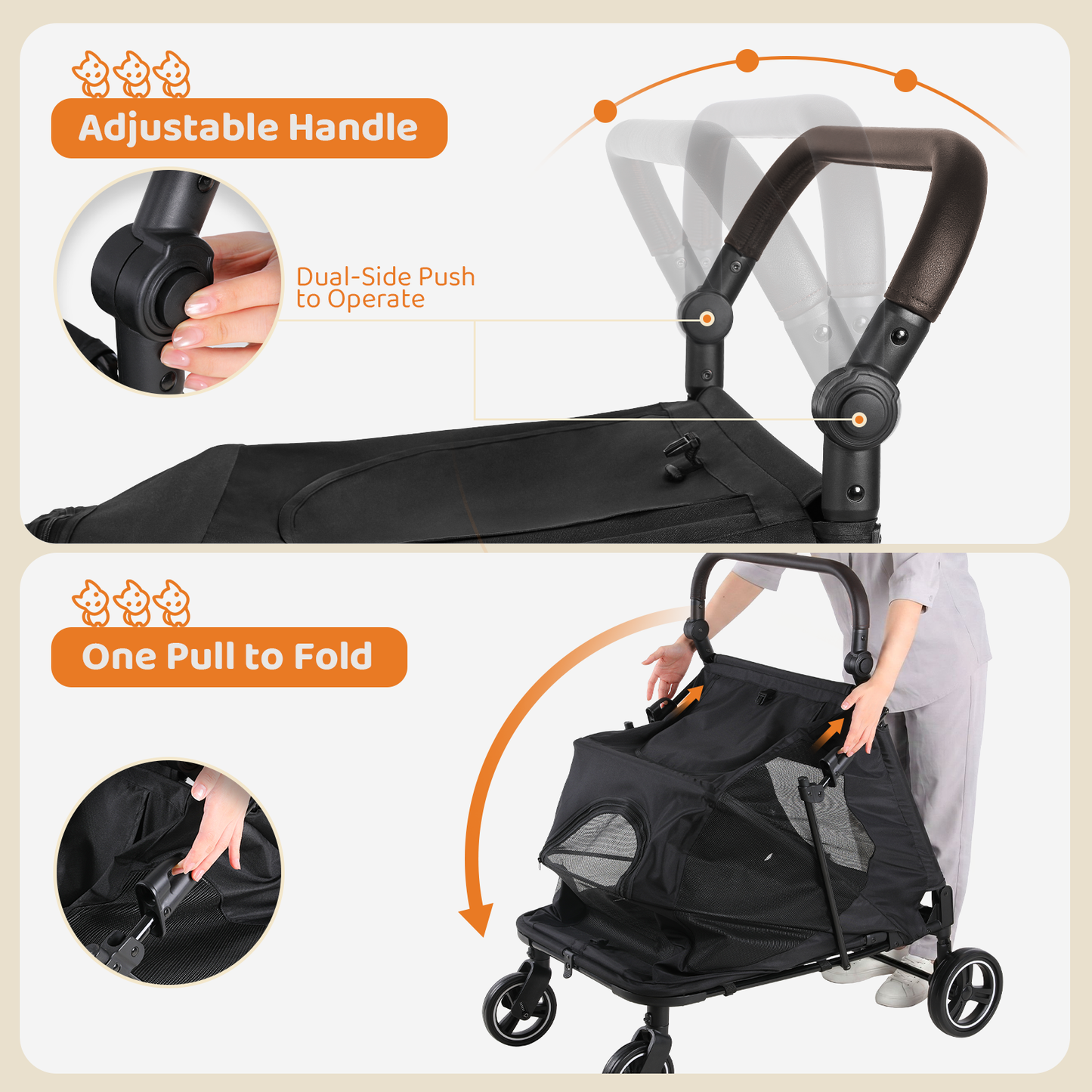 LIFERUN Pet Stroller for Medium & Large Dogs,  Foldable Dog Stroller for 2 Small Dogs (Up to 66lbs), All Terrain Dog Wagon Stroller with Dual Entry, One-Step Brake & Adjustable Handle