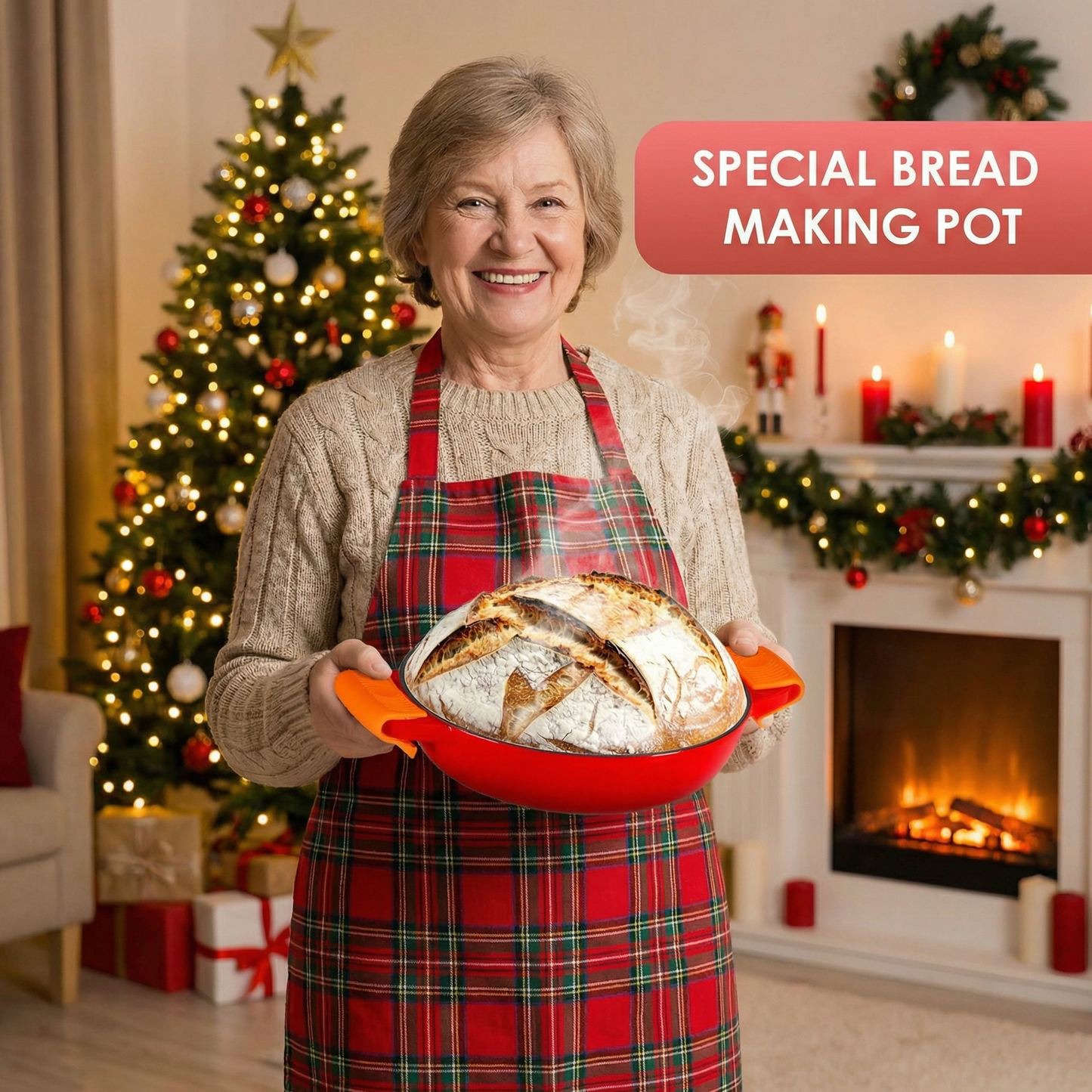 LIFERUN 6qt Enameled Dutch Oven Cast Iron for Bread Baking, Dome-Shaped Bread Oven Pot, Non-stick, Easy Clean