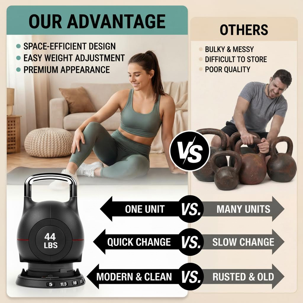 LIFERUN Adjustable Kettlebell Set - 7in1 Kettlebells, Choose 22.5 lb  or 44 lb, Quick-Change Weight Dial & Safety Lock, Space-Saving, Full-Body Workout & Cross-Training