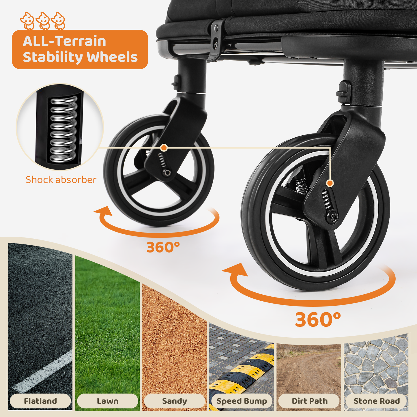 LIFERUN Pet Stroller for Medium & Large Dogs,  Foldable Dog Stroller for 2 Small Dogs (Up to 66lbs), All Terrain Dog Wagon Stroller with Dual Entry, One-Step Brake & Adjustable Handle