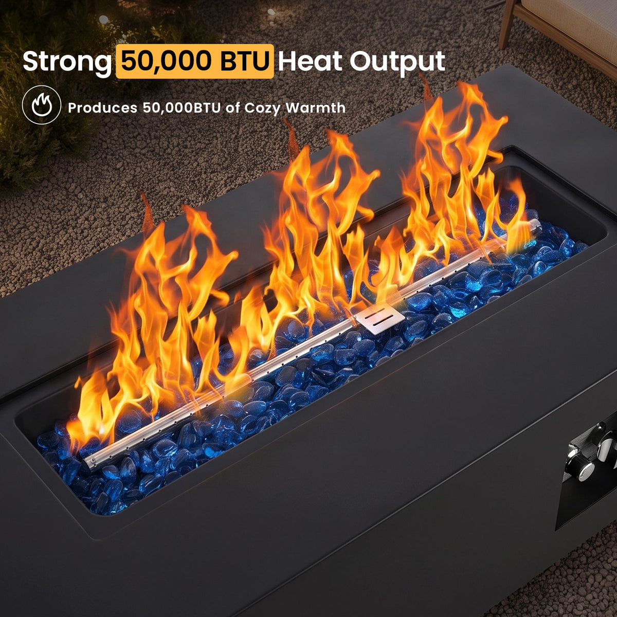 LIFERUN 42" Outdoor Propane Fire Pit Table, 50000 BTU, 304 Stainless Steel Burner, Separate Tank Holder, Lid & Cover,Rectangular Gas FirePit Table for Patio & Backyard