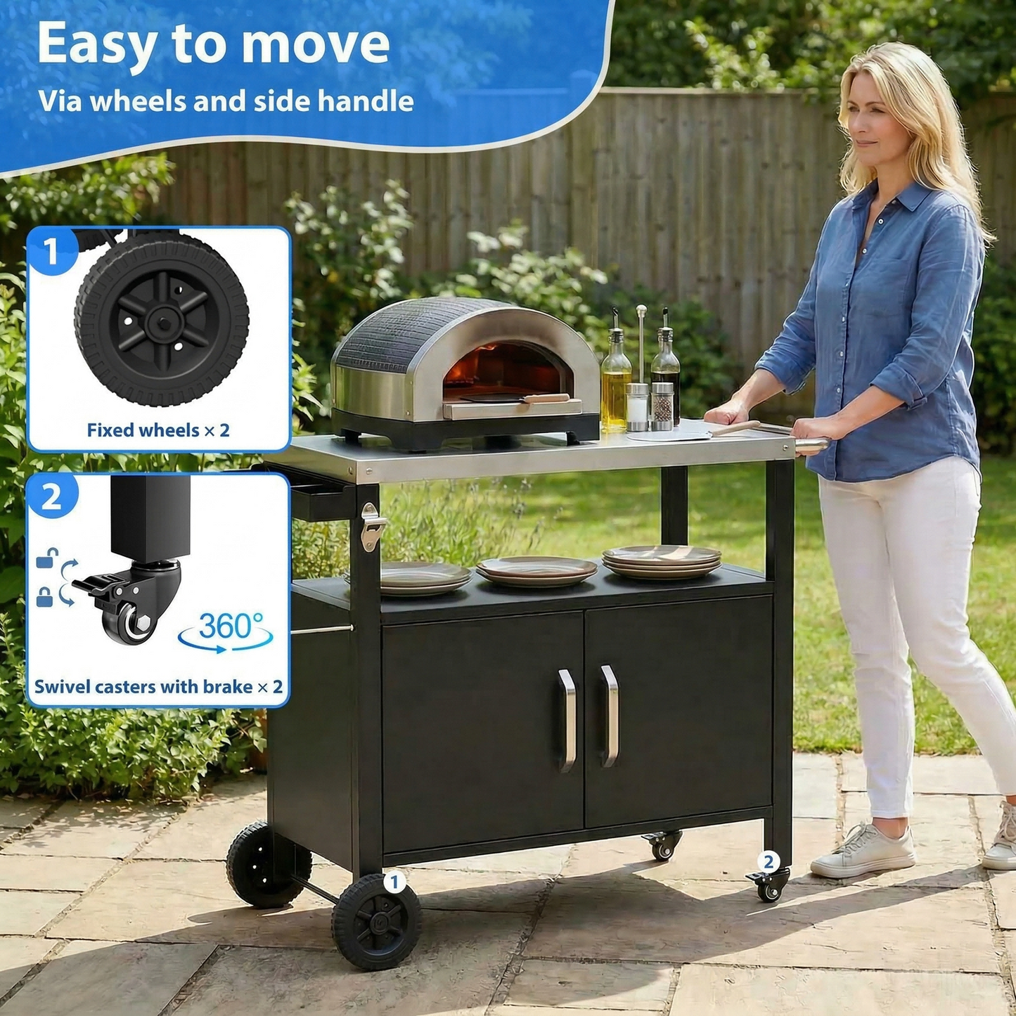 LIFERUN Outdoor Grill Cart with Storage Cabinet, Outdoor Grill Station with Stainless Steel Top, for Outside Dining, BBQ Food Prep