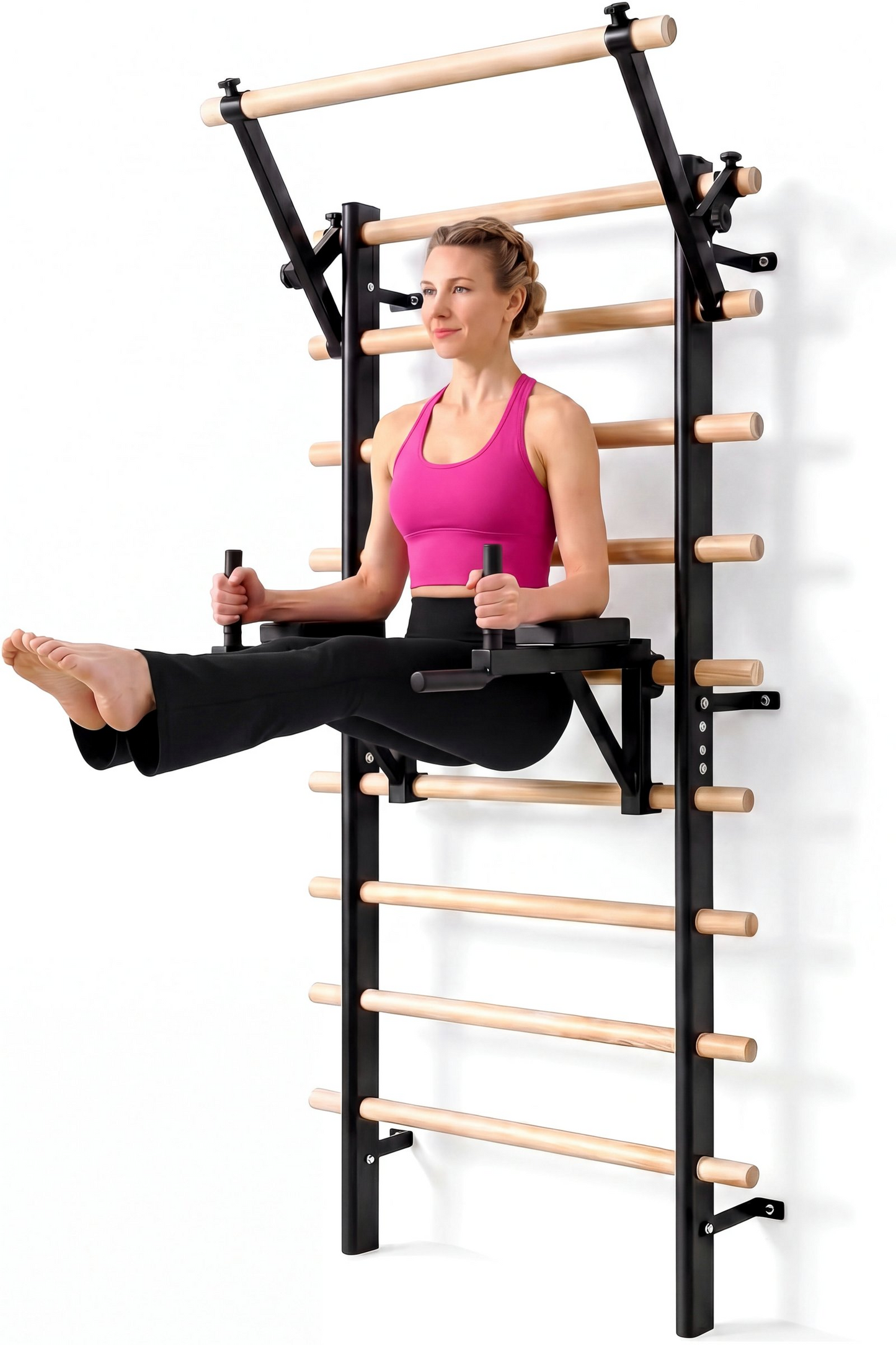 LIFERUN Swedish Ladder Wall Gym, 92" Solid Beechwood Stall Bars, 264lbs Capacity, Adjustable Pull-Up & Dip Bar Attachments, Wall Mounted, 9 Anchor Rods for Home, School, Physical Therapy, Gymnastics