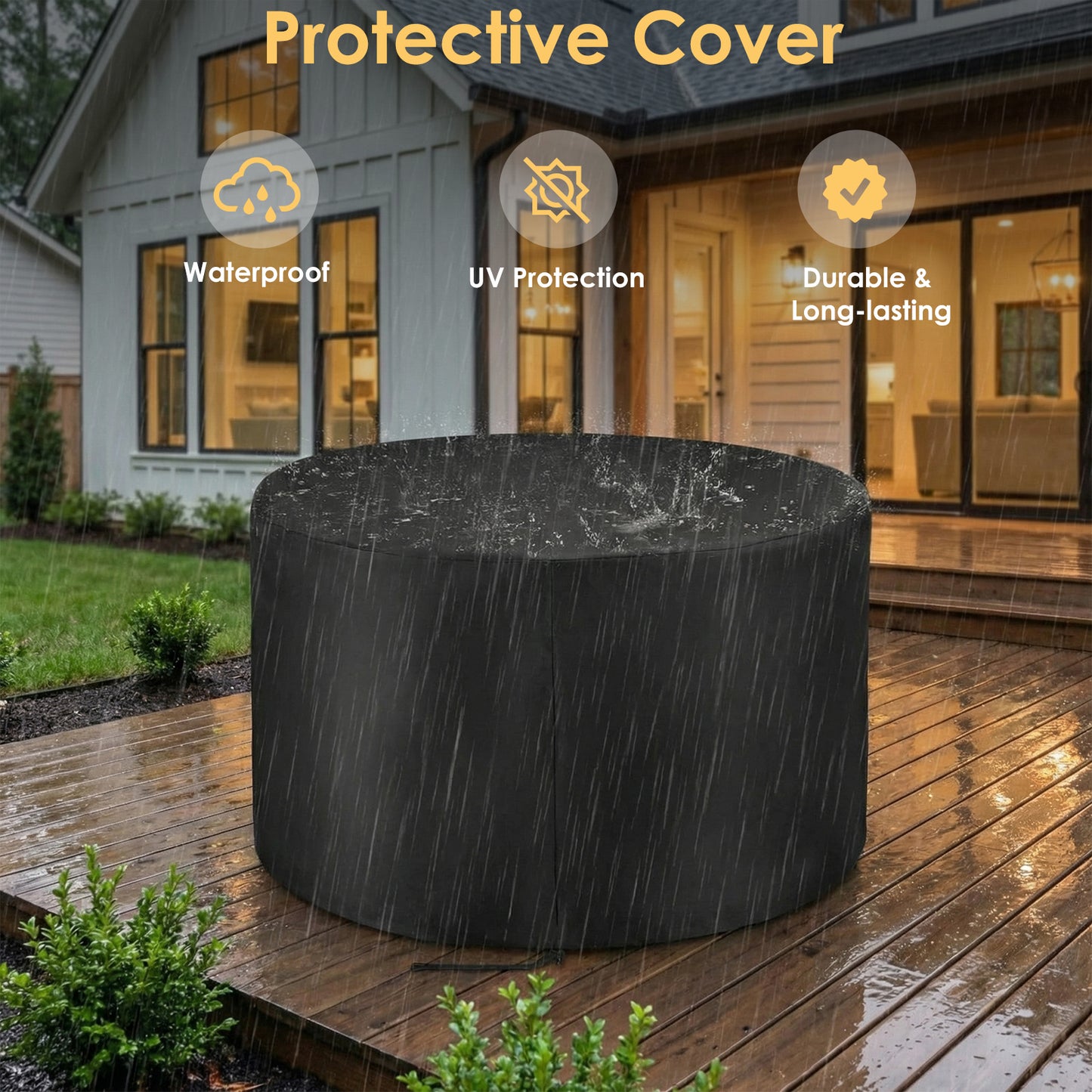 LIFERUN Propane Fire Pit Table 42in, with Waterproof Cover, Blue Stone and Lid, 50,000 BTU Auto-Ignition Round Gas, for Outside Patio