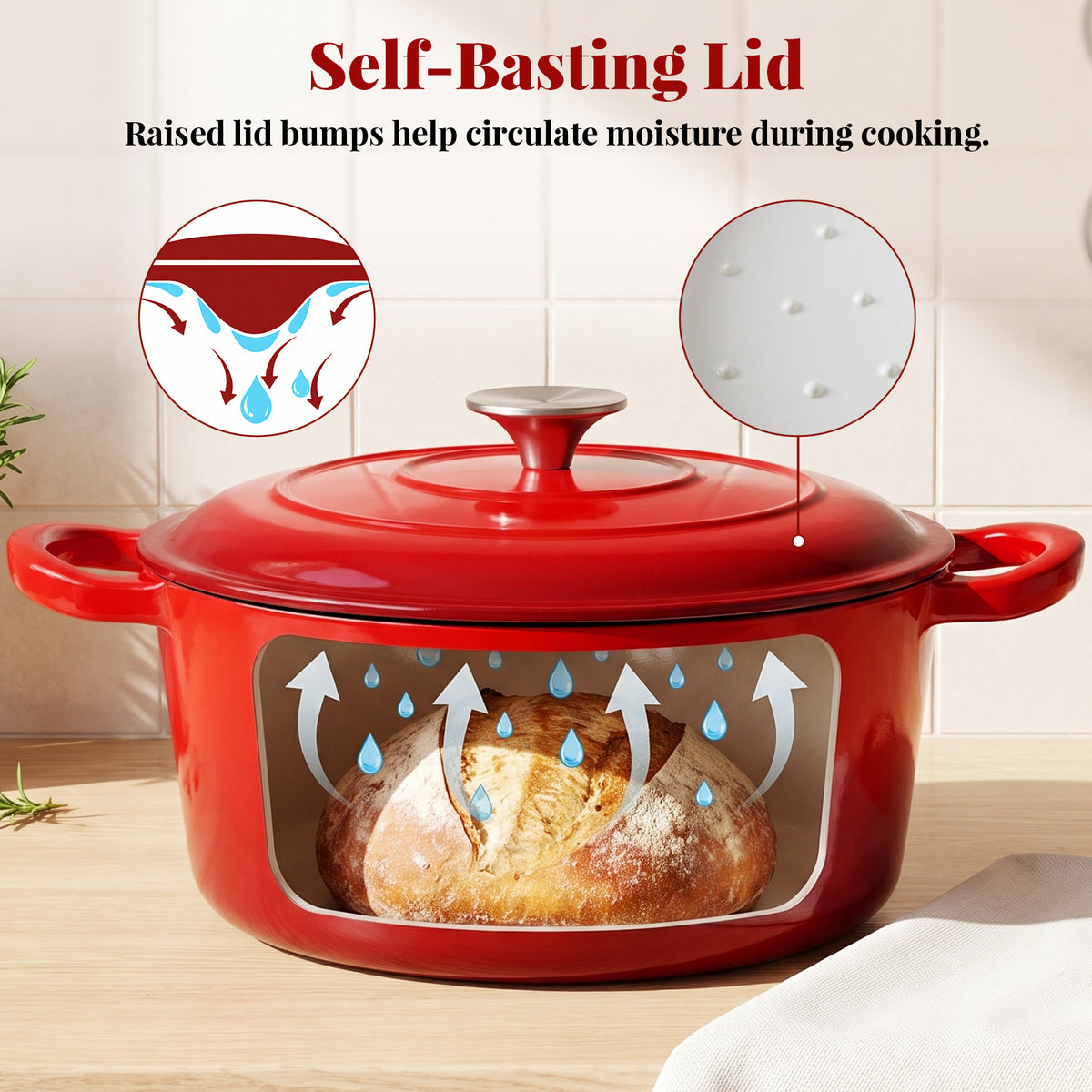 LIFERUN 9Pcs Enameled Cast Iron Cookware Set, Cast Iron Pots and Pans Set, Compatible with Gas, Electric & Induction, Red