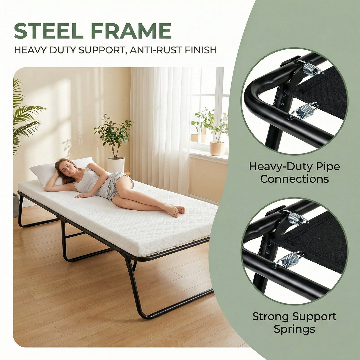 LIFERUN Folding Bed with Memory Foam Mattress for Adults,Portable Bed with Metal Frame, for Bedroom,Office,Camp,No Assembly Required (75" x 31"x14")