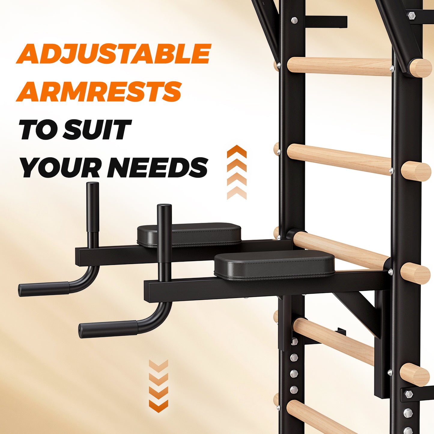 LIFERUN Swedish Ladder Wall Gym, 92" Solid Beechwood Stall Bars, 264lbs Capacity, Adjustable Pull-Up & Dip Bar Attachments, Wall Mounted, 9 Anchor Rods for Home, School, Physical Therapy, Gymnastics