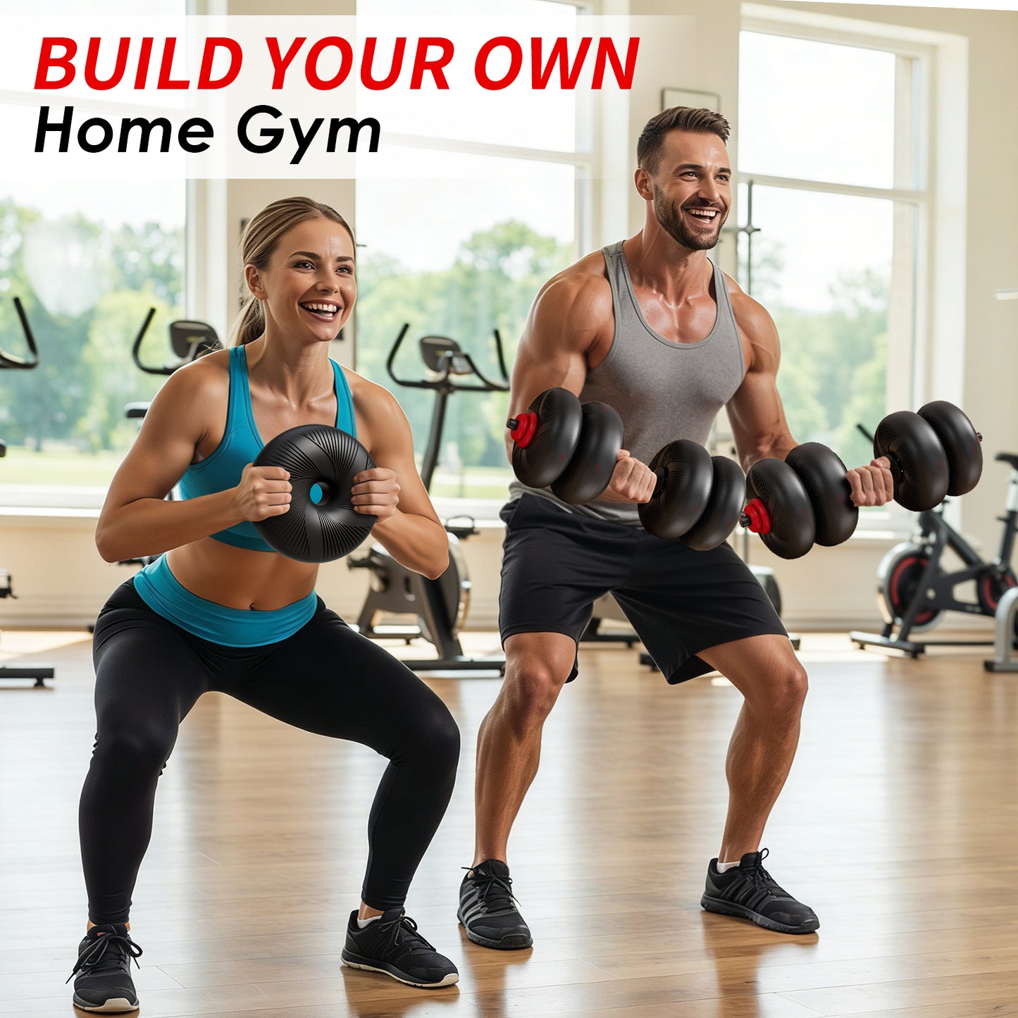 LIFERUN Adjustable Dumbbell Set, Soft PVC Coated, 45lbs/67lbs Free Weight Set Home Gym, 4-in-1 Used as Barbell, Dumbbells, Kettlebell, Weight Plates,Red