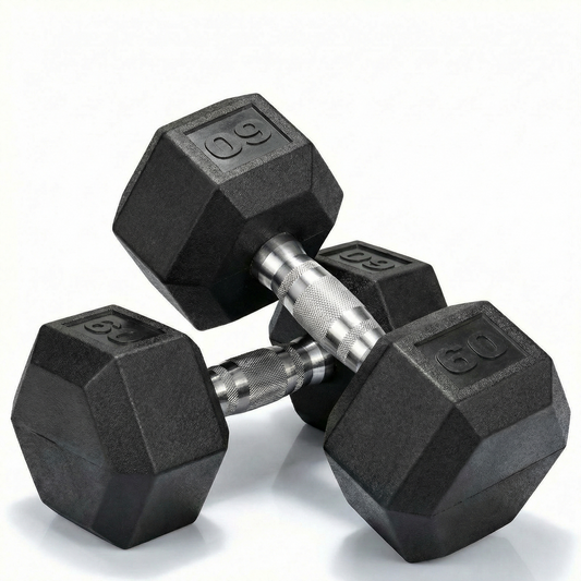 LIFERUN Rubber Coated Cast Iron Dumbbells, Hex Dumbbell Set of 2, Weight 60 lb, Strength Training Weight Set Home Gym