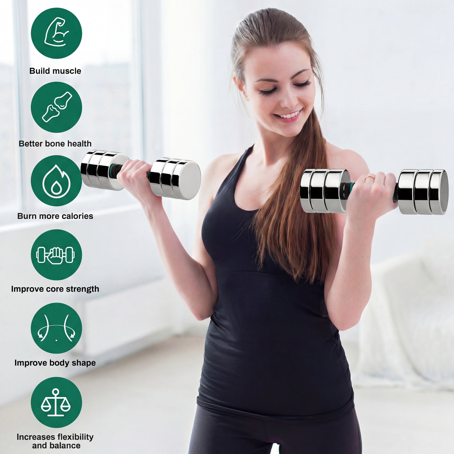 LIFERUN Steel Adjustable Dumbbell Set of 2, 5/10/15lb Free Weights  Dumbbells Set, Non-Slip and Comfortable Foam Handle, for Home Gym Office Exercise