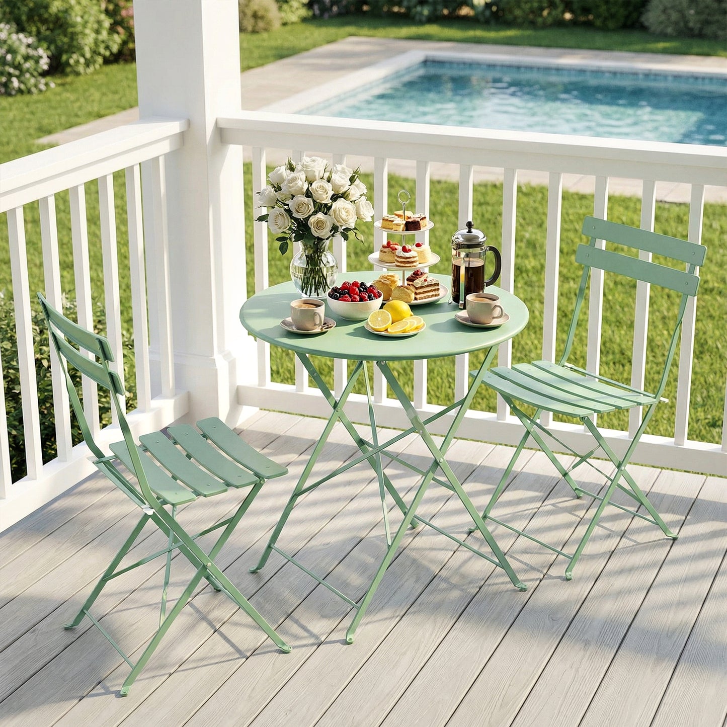 LIFERUN 3-Piece Folding Bistro Set, Outdoor Table and Chairs Set of 2, Weatherproof Patio Furniture for Garden, Balcony, Porch, Green