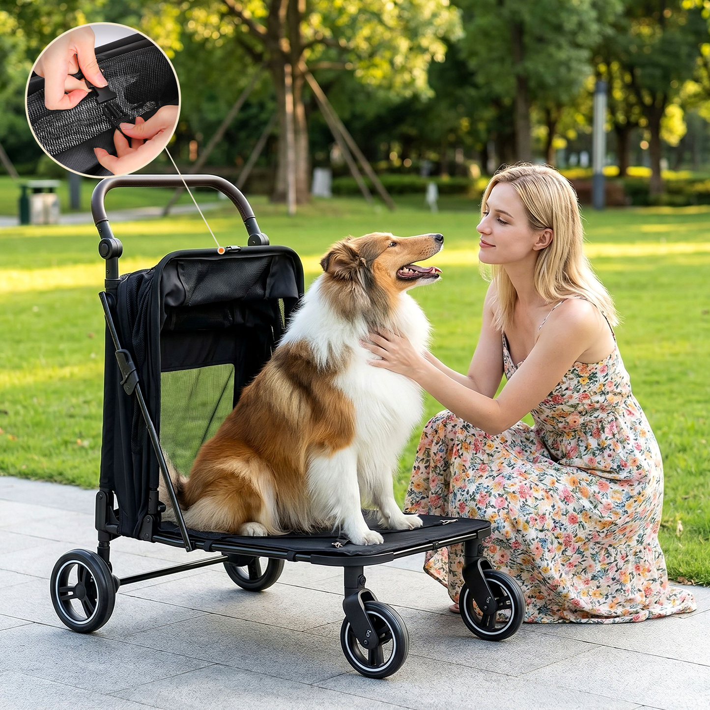 LIFERUN Pet Stroller for Medium & Large Dogs,  Foldable Dog Stroller for 2 Small Dogs (Up to 66lbs), All Terrain Dog Wagon Stroller with Dual Entry, One-Step Brake & Adjustable Handle