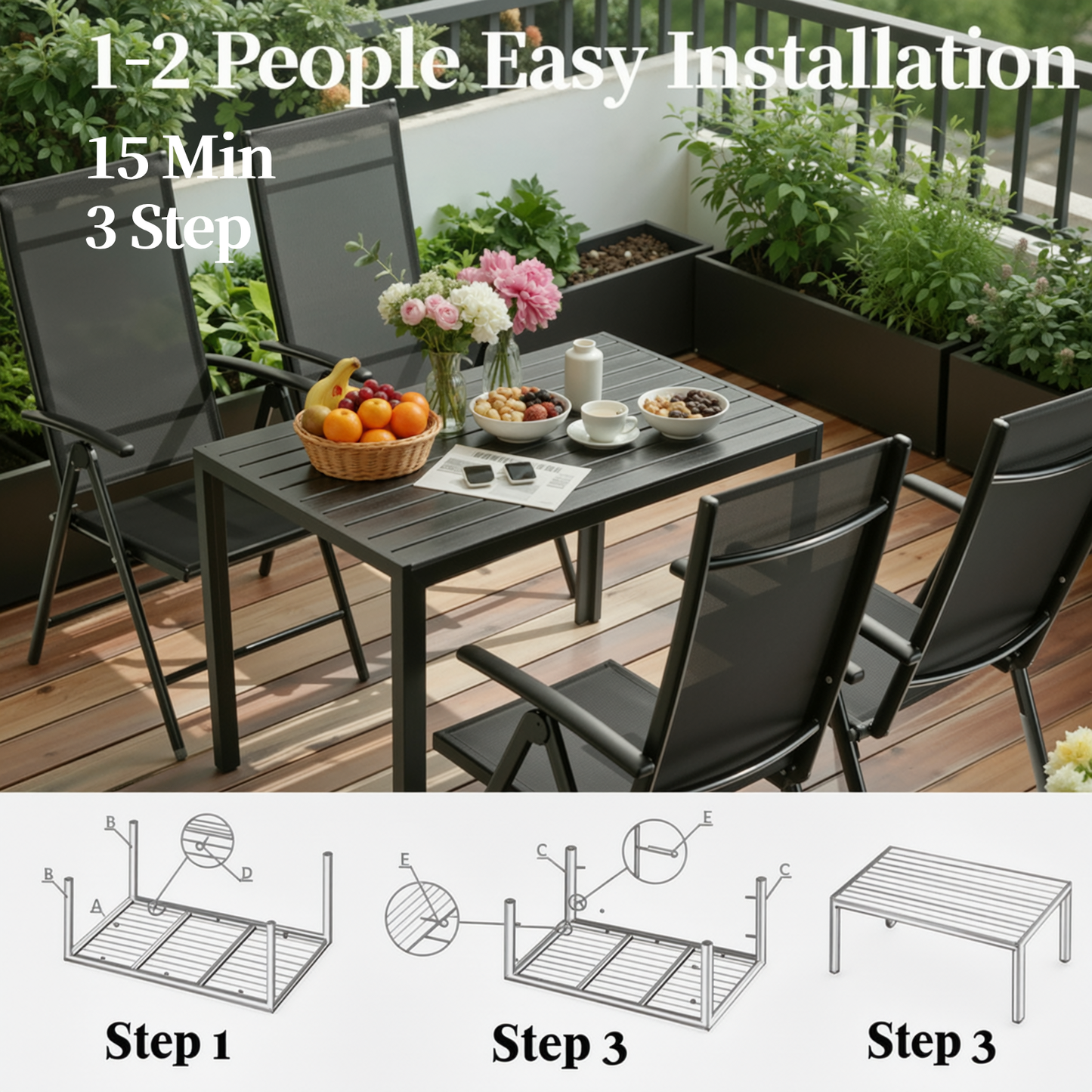 LIFERUN Outdoor Patio Table for 4-6 Person, 43×28in Rectangle Outdoor  Dining Table with Wooden-Like Top and Aluminum Frame, Heat and Weather Resistant, Ideal for Garden, Patio, Poolside, Porch