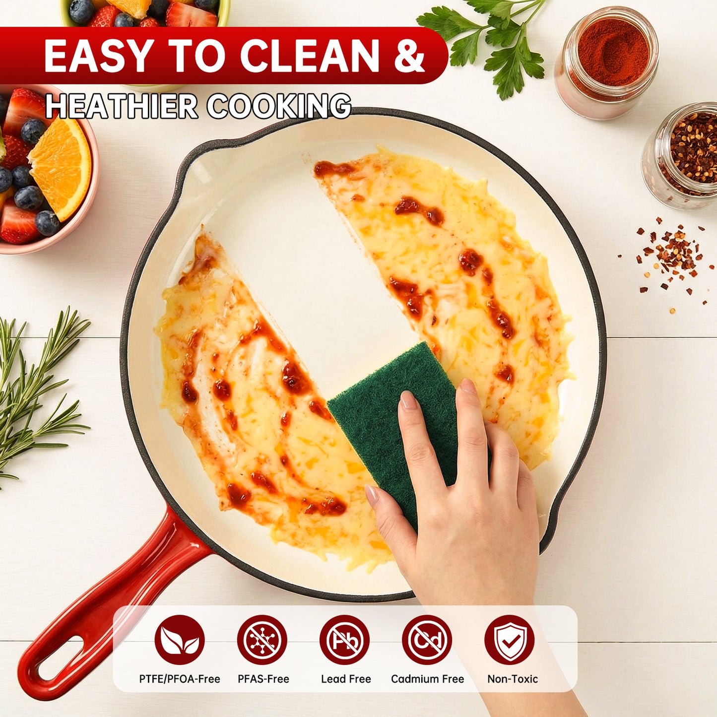 LIFERUN Nonstick Enameled Cast Iron Cookware Set, 7Pcs Pots and Pans, Gas/Induction Dutch Oven Set, Red