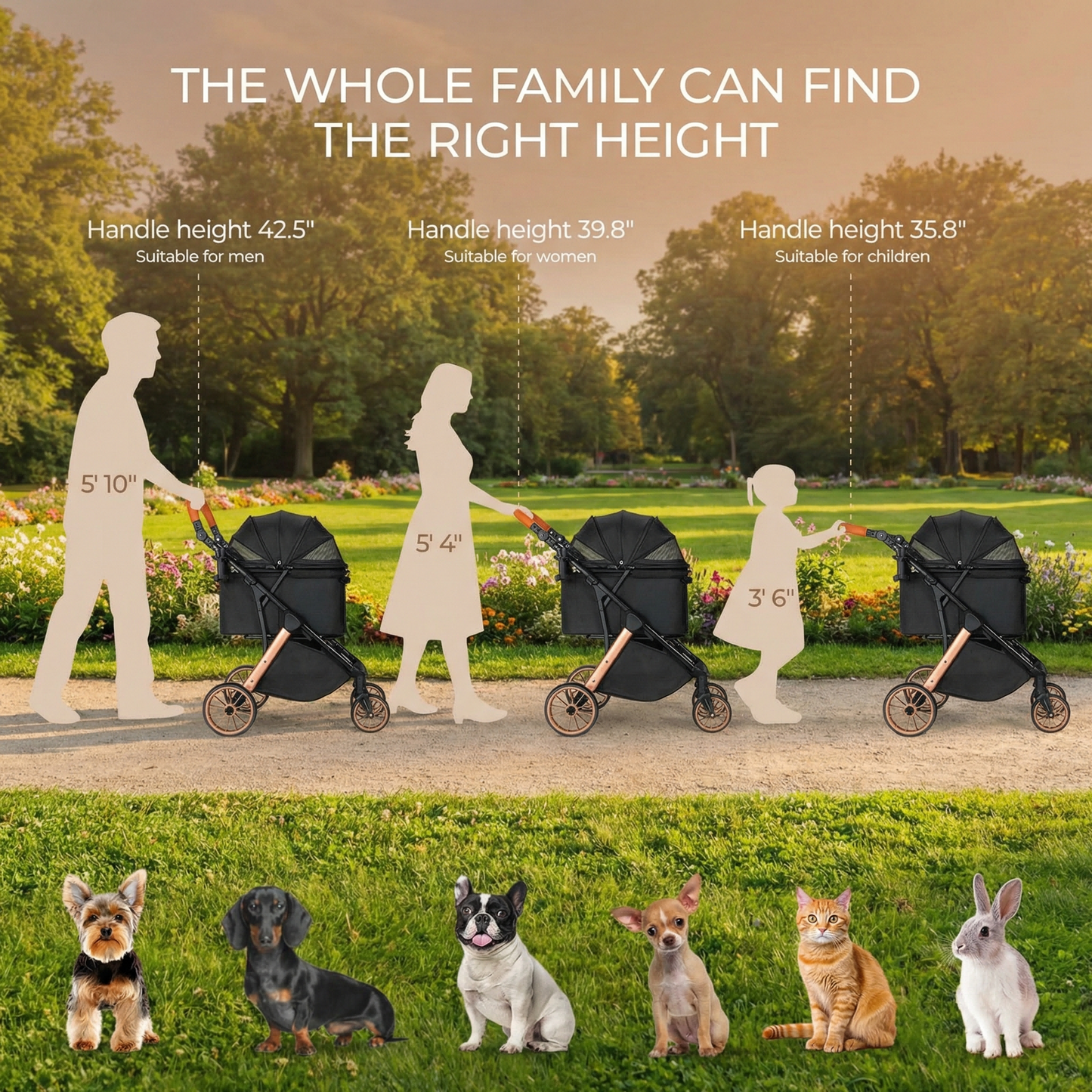 LIFERUN Foldable Dog Stroller for Medium Dogs Cats up to 55 lbs, Aluminum and Carbon Steel Frame Pet Stroller, Height-Adjustable Handle, 4 wheels, Black