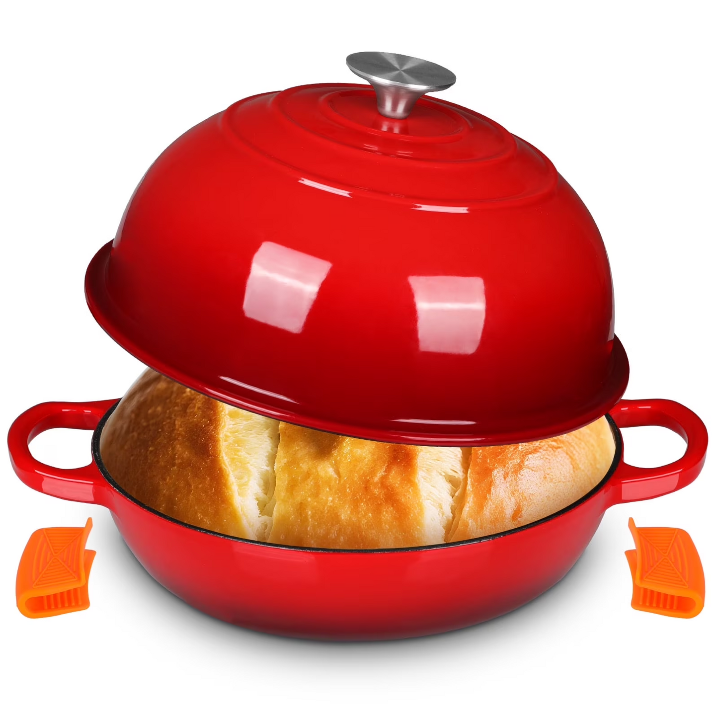 LIFERUN 6qt Enameled Dutch Oven Cast Iron for Bread Baking, Dome-Shaped Bread Oven Pot, Non-stick, Easy Clean