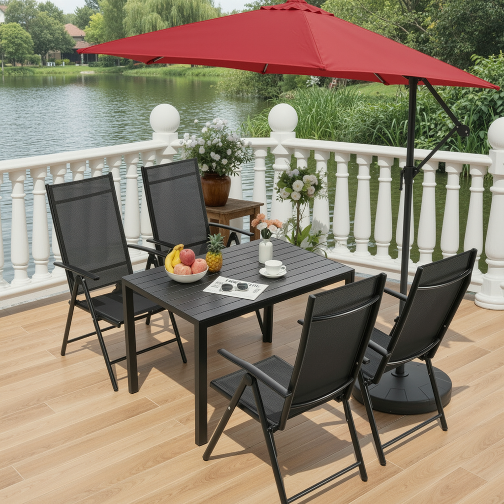 LIFERUN Outdoor Patio Table for 4-6 Person, 43×28in Rectangle Outdoor  Dining Table with Wooden-Like Top and Aluminum Frame, Heat and Weather Resistant, Ideal for Garden, Patio, Poolside, Porch