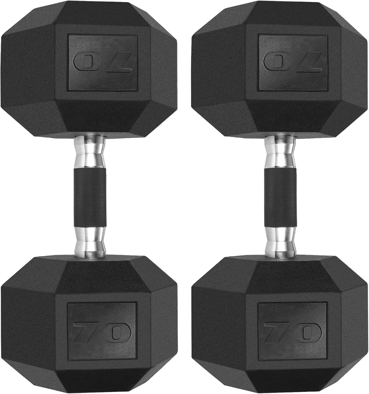 LIFERUN Rubber Grip Hex Dumbbells, 65lb, Coated Cast Iron Free Weights Dumbbell Set,Set of 2