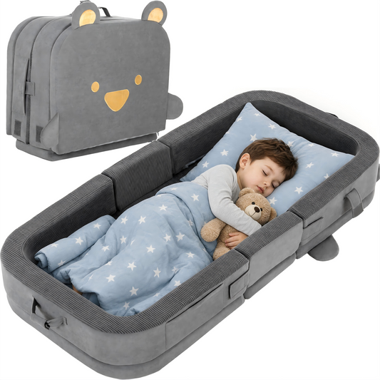 LIFERUN Toddler Travel Bed,Foldable Portable Toddler Floor Bed with Soft Foam for Baby and Kids Aged 1-4,Washable Cover Travel Crib with Safety Rail for Home,Hotel,Family Visits,Camping