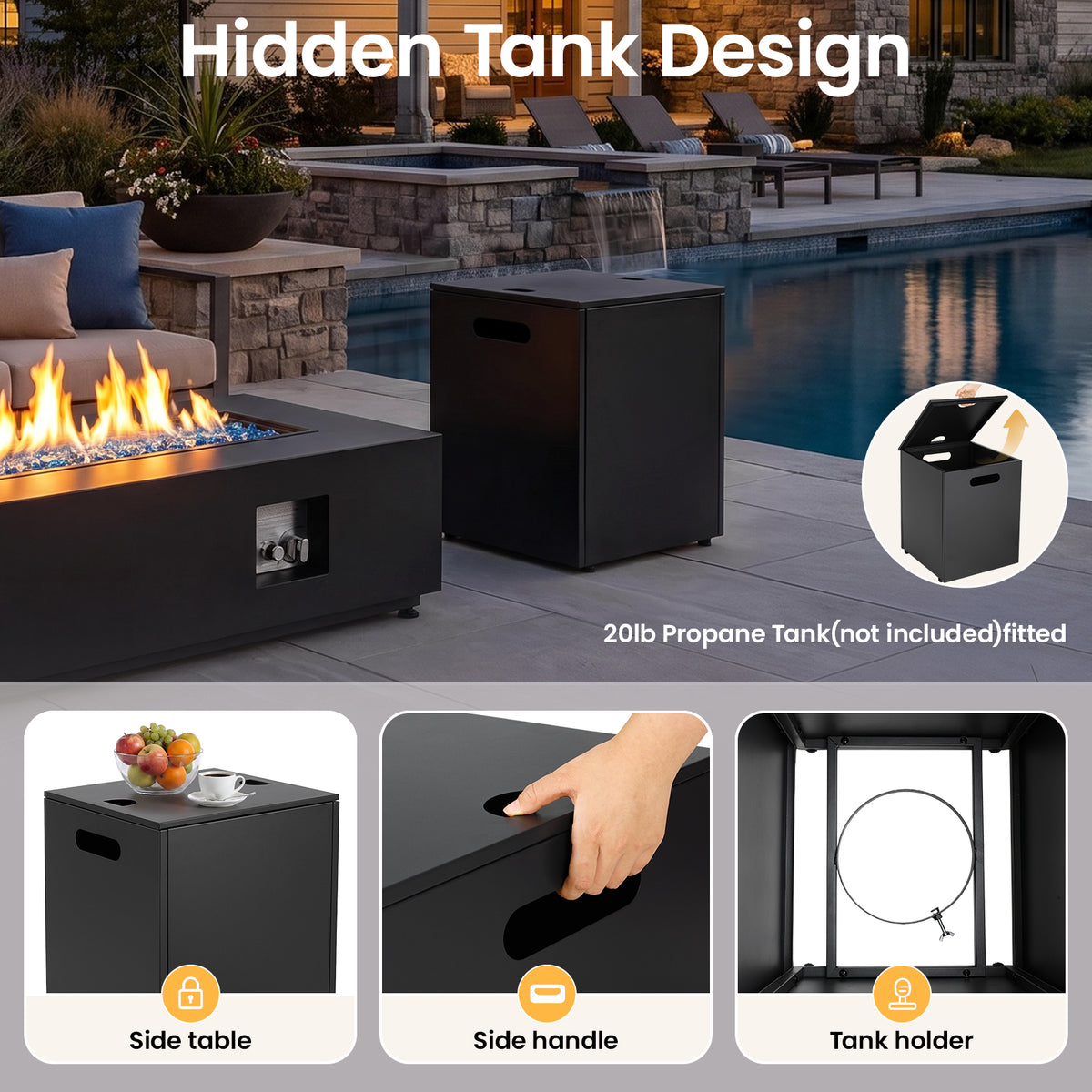LIFERUN 42" Outdoor Propane Fire Pit Table, 50000 BTU, 304 Stainless Steel Burner, Separate Tank Holder, Lid & Cover,Rectangular Gas FirePit Table for Patio & Backyard