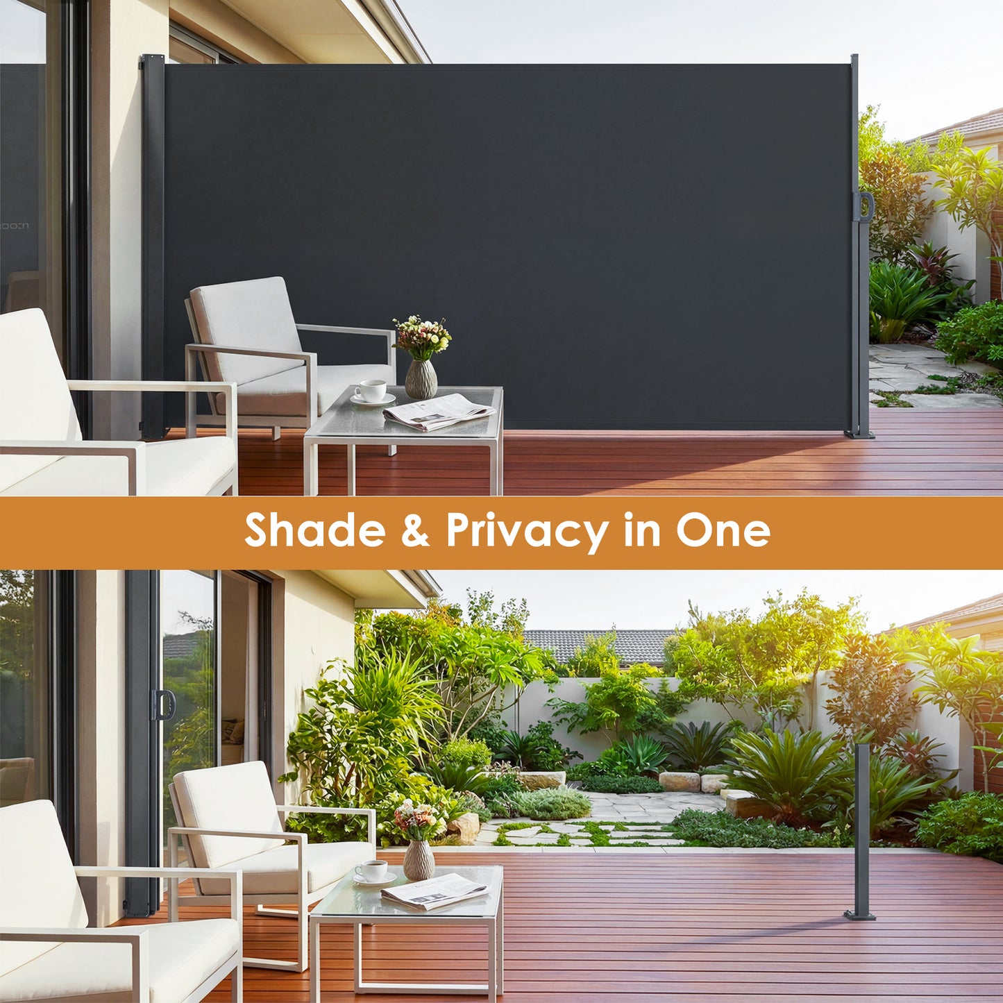 LIFERUN 118" x 71" Retractable Side Awning, Patio Side Screen, UV Resistant, Waterproof, Patio Privacy Screen for Garden, Balcony, Courtyard