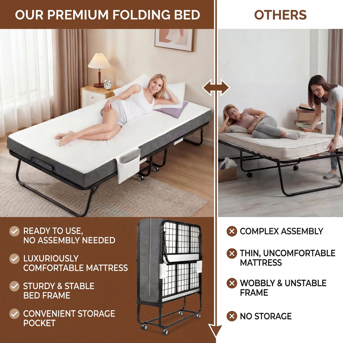 LIFERUN Portable Folding Bed - 75" x 31" Rollaway Bed with Memory Foam Mattress, Sturdy Metal Frame, for Bedroom, Office, Camp