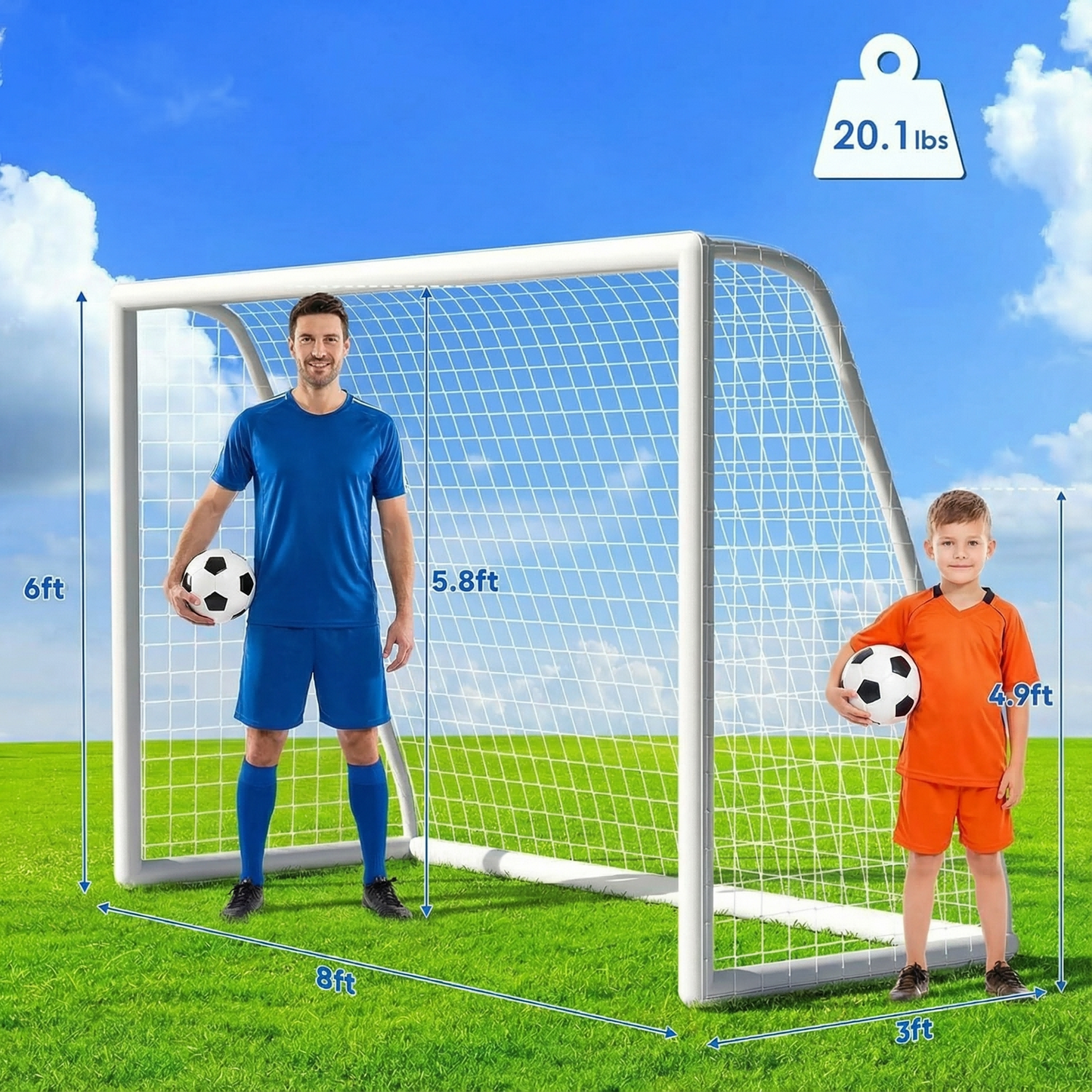 LIFERUN 10 x 6.5ft Soccer Goal Net for Backyard, Weatherproof UPVC  Frame, with Carry Bag, Portable soccer net for Kids & Adults Outdoor Soccer Training