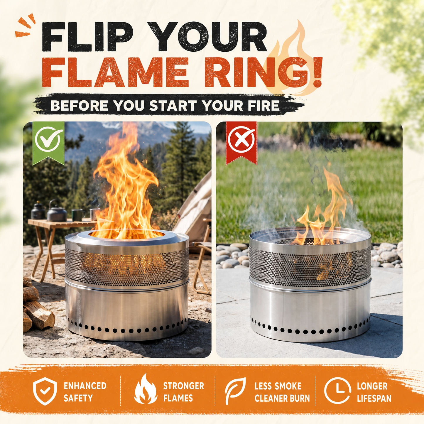 LIFERUN 19.7" Stainless Steel Smokeless Fire Pit with 304 Grill Grate, Outdoor Portable Wood Burning Fire Pit,Removable Ash Pan,Carry Bag,Fire Poker,for Camping, Backyard,Patio,Bonfire