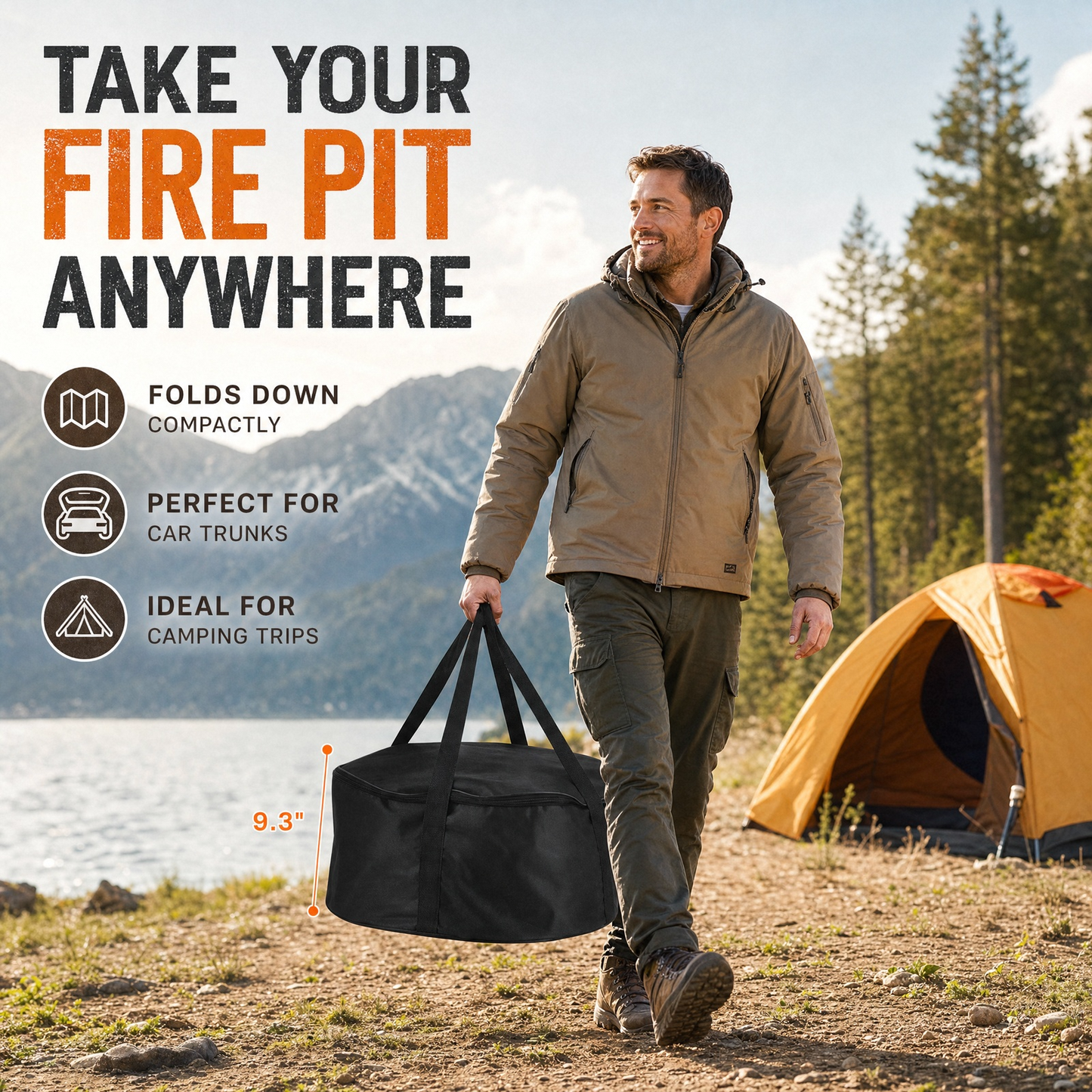 LIFERUN 19.3" Smokeless Stainless Steel Outdoor Fire Pit with Grill & Legs, Portable Fire Pit for Camping & Patio, Wood Burning, with Carrying Bag & Fire Poker
