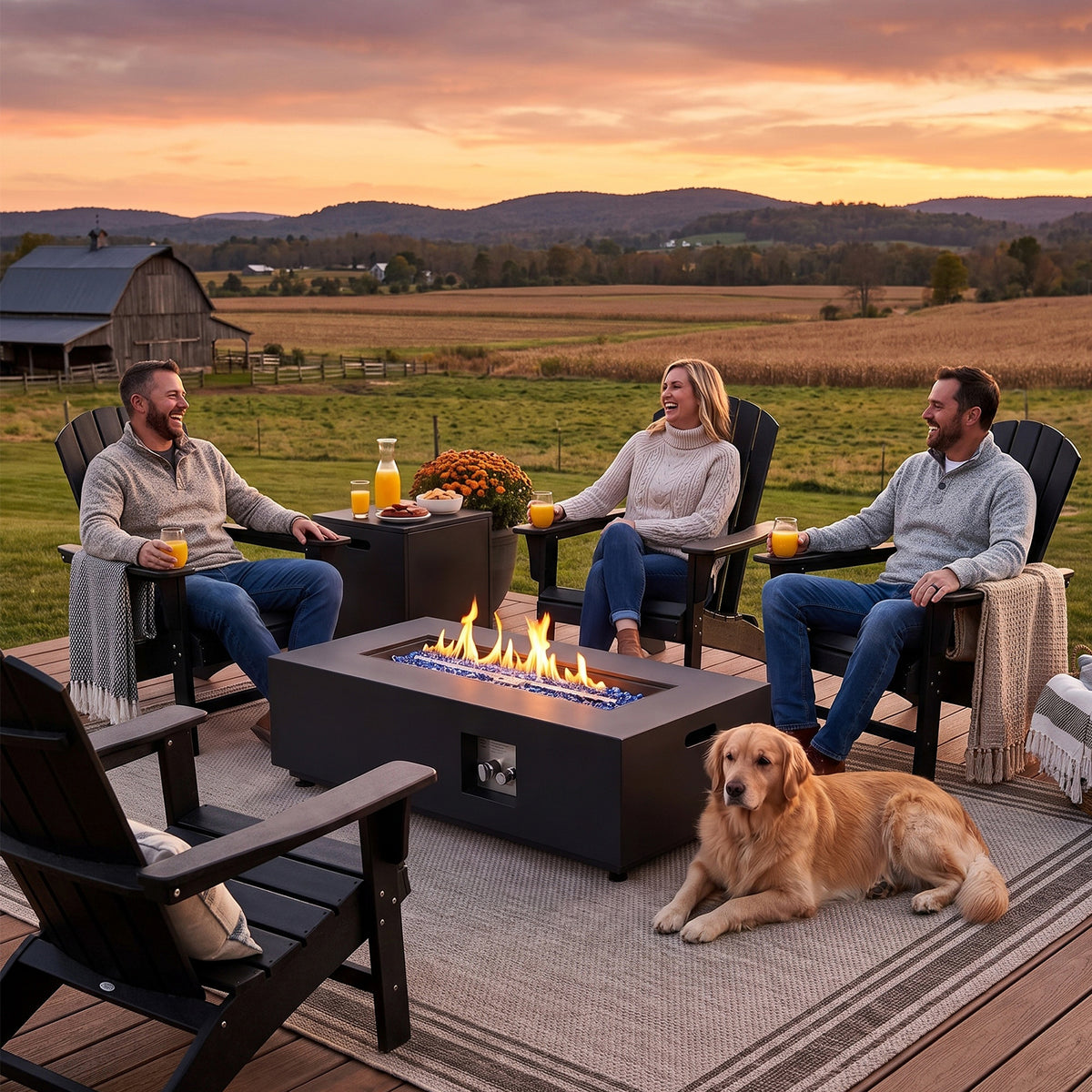 LIFERUN 42" Outdoor Propane Fire Pit Table, 50000 BTU, 304 Stainless Steel Burner, Separate Tank Holder, Lid & Cover,Rectangular Gas FirePit Table for Patio & Backyard