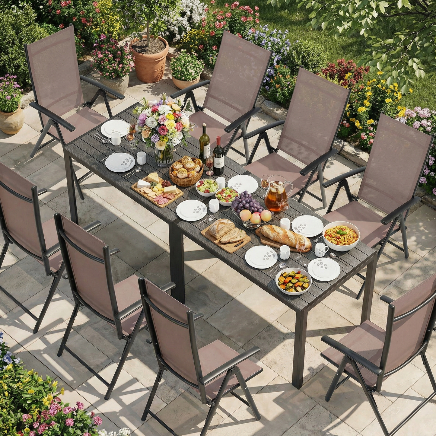 LIFERUN Outdoor Patio Table for 4-6 Person, 43×28in Rectangle Outdoor  Dining Table with Wooden-Like Top and Aluminum Frame, Heat and Weather Resistant, Ideal for Garden, Patio, Poolside, Porch