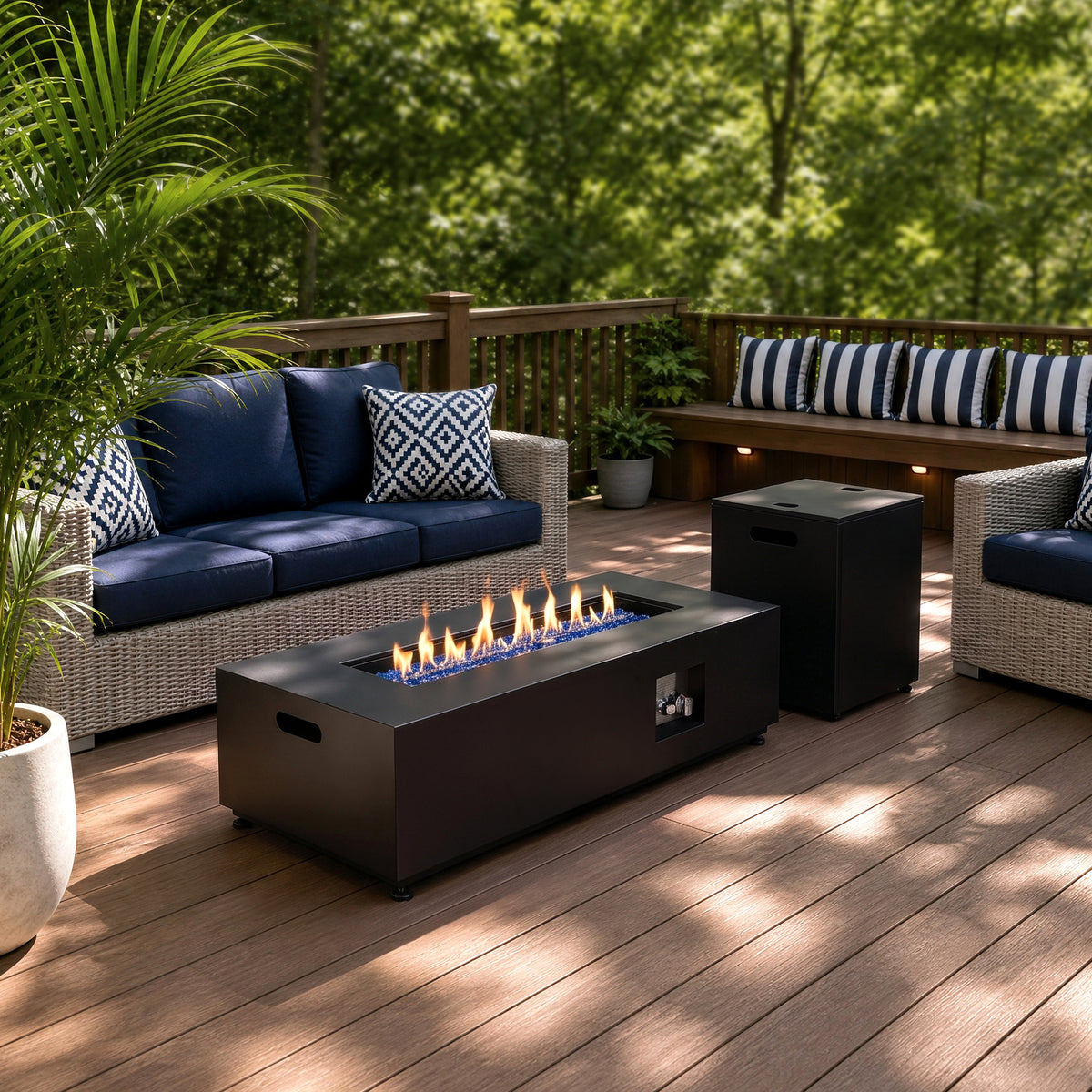 LIFERUN 42" Outdoor Propane Fire Pit Table, 50000 BTU, 304 Stainless Steel Burner, Separate Tank Holder, Lid & Cover,Rectangular Gas FirePit Table for Patio & Backyard