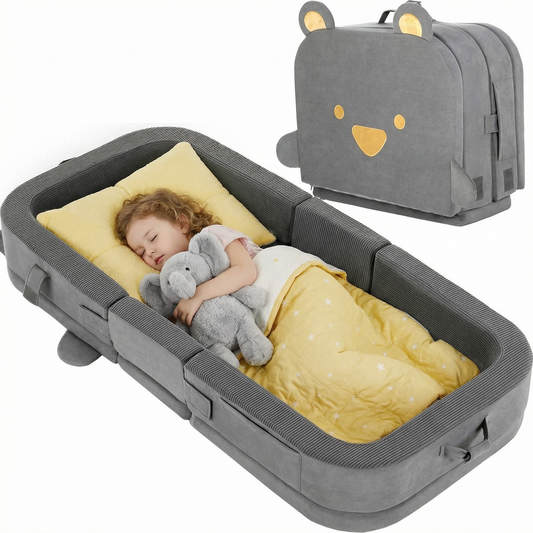 LIFERUN Toddler Travel Bed,Foldable Portable Toddler Floor Bed with Soft Foam for Baby and Kids Aged 1-4,Washable Cover Travel Crib with Safety Rail for Home,Hotel,Family Visits,Camping