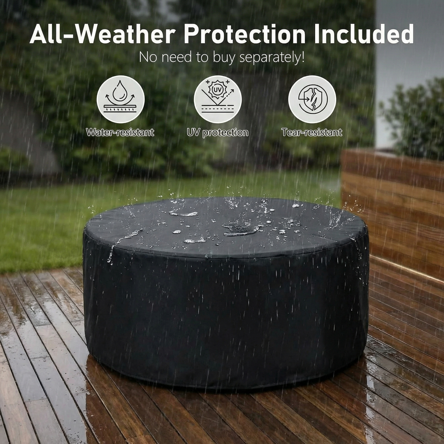 LIFERUN 30in Outdoor Propane Fire Pit Table,2 in 1 Round Gas Fire Pit Table,50,000 BTU,Rain Cover, for Patio,Deck,Backyard,Garden,Pool, Black
