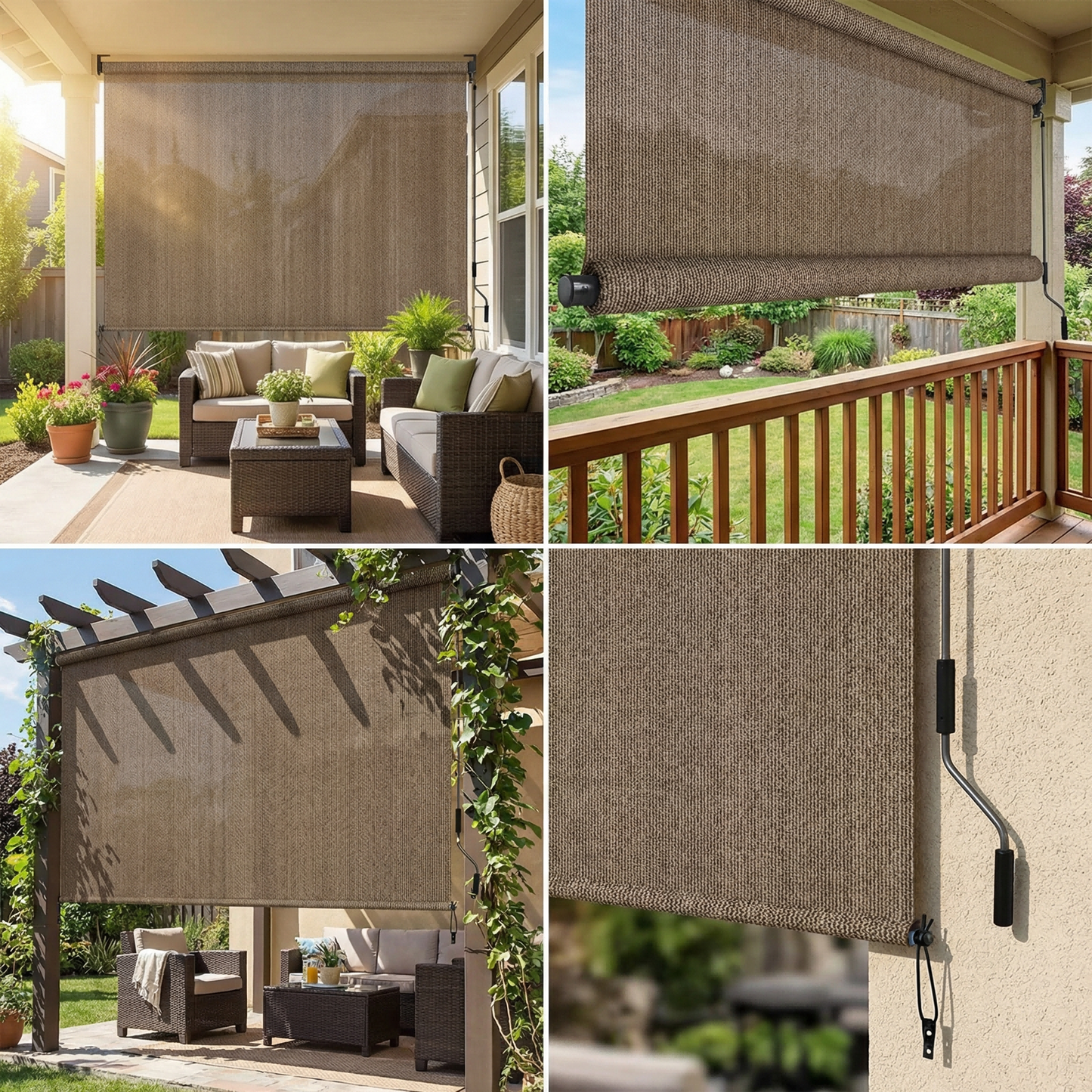 LIFERUN Outdoor Roller Sun Shade 8' W x 6' H, HDPE Shade Cloth, Aluminum Tube with Cordless Wand Crank Operation, Sunshade for Outdoor Pergola Patio, Porch, and Garden