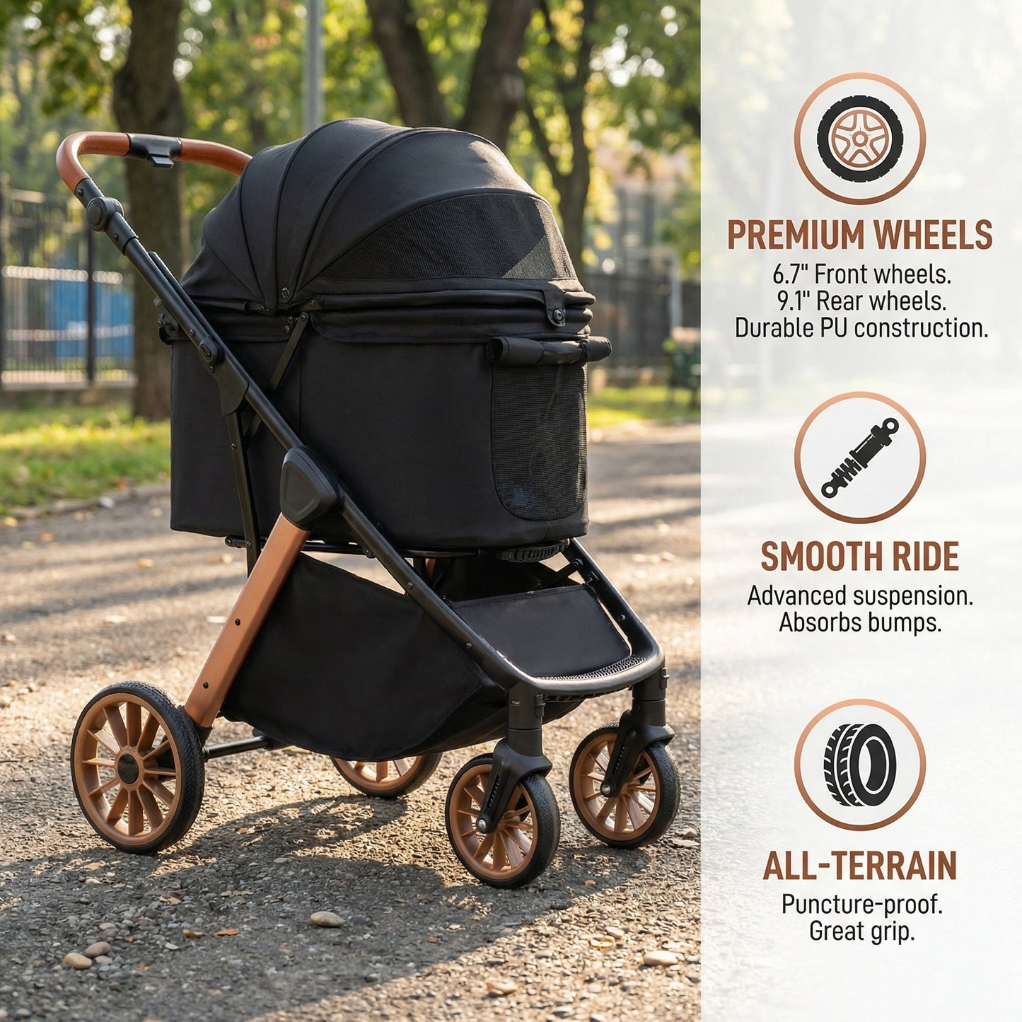 LIFERUN Foldable Dog Stroller for Medium Dogs Cats up to 55 lbs, Aluminum and Carbon Steel Frame Pet Stroller, Height-Adjustable Handle, 4 wheels, Black