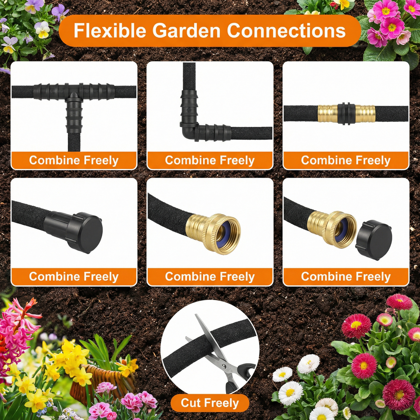 LIFERUN Soaker Hose 50 ft 1/2", Rubber, Solid Brass Connectors, Heavy Duty Drip Hose to Save 70% Water, Soaker Hose for Garden, Lawn and Yard